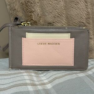 Steve Madden Taupe Wristlet with Pink and Cream Card Slots